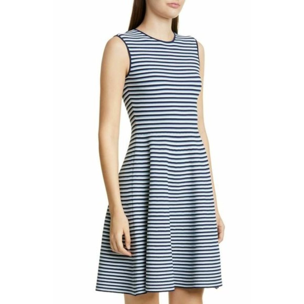 AKRIS PUNTO Striped Knit Fit & Flare Dress